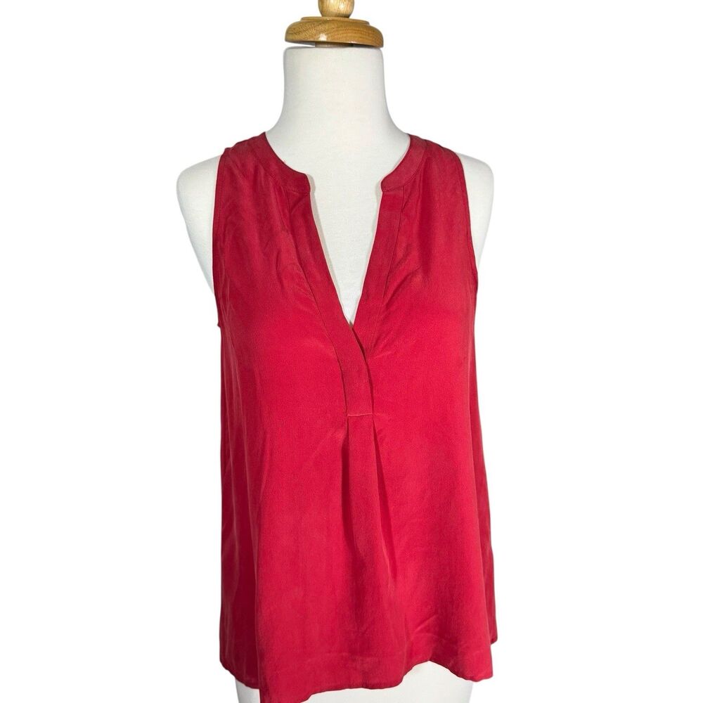 Joie Silk Red Split V-neck Blouse Sleeveless Sz XXS